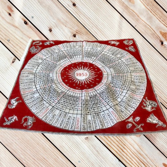 Vintage 1953 Astrology Calendar Zodiac Signs Scarf Handkerchief 11" Square - Picture 7 of 11